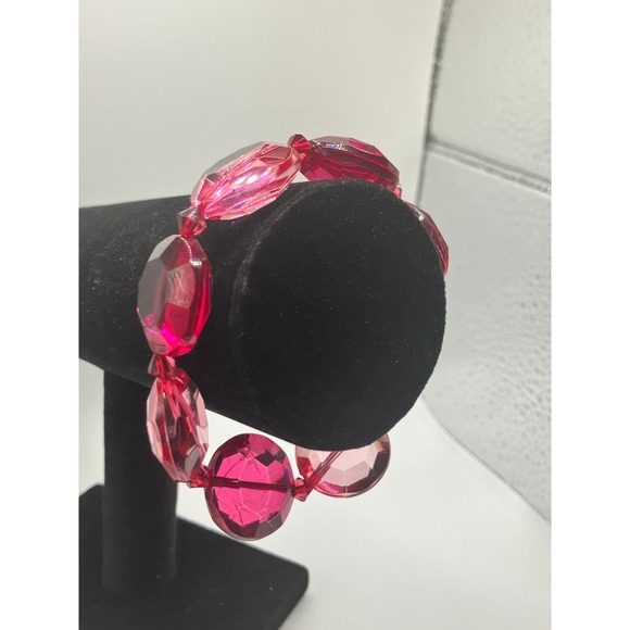 Large Pink Glass Crystal Stretch 7 Inch Bracelet! - Picture 2 of 8